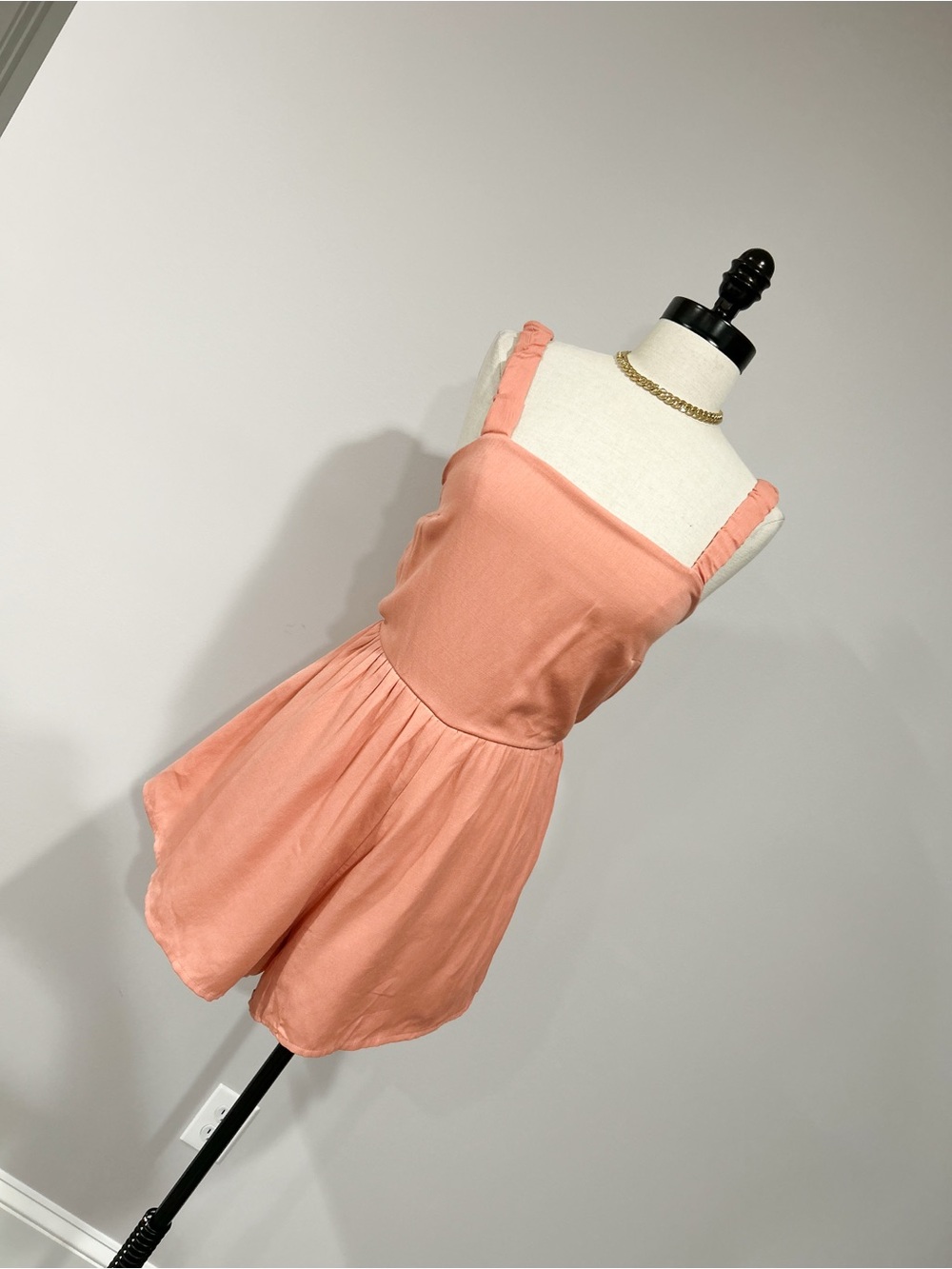 Trixxi Coral Pink Sleeveless Romper with Gathered Straps